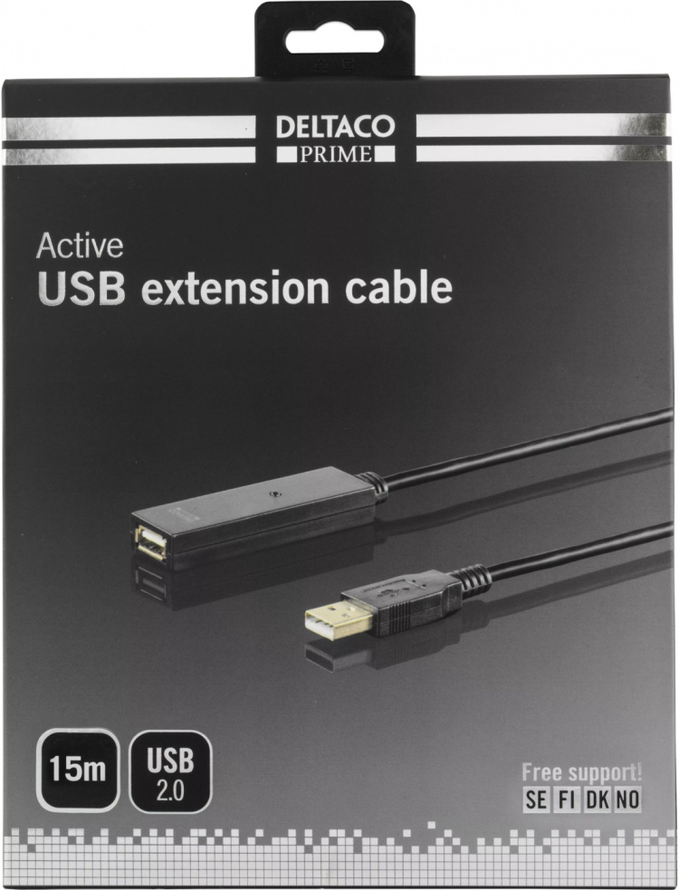 DELTACO PRIME, USB förlängningskabel, aktiv, USB 2.0, 15m, svart (USB2-EX15M) DELTACO PRIME, USB förlängningskabel, aktiv, USB 2.0, 15m, svart (USB2-EX15M)