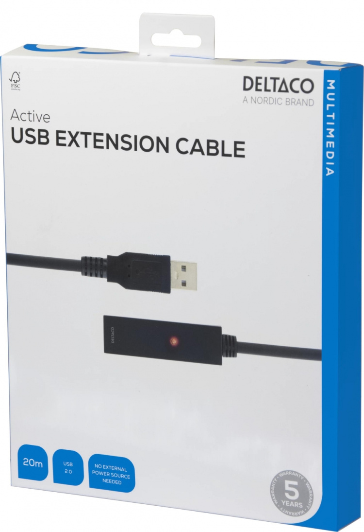 DELTACO PRIME, USB förlängningskabel, aktiv, USB 2.0, 20m (USB2-EX20M) DELTACO PRIME, USB förlängningskabel, aktiv, USB 2.0, 20m (USB2-EX20M)