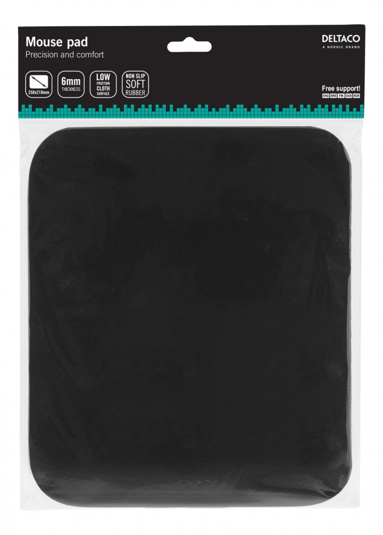 DELTACO musmatta, tygbeklädd gummi, 6mm svart (KB-1S)