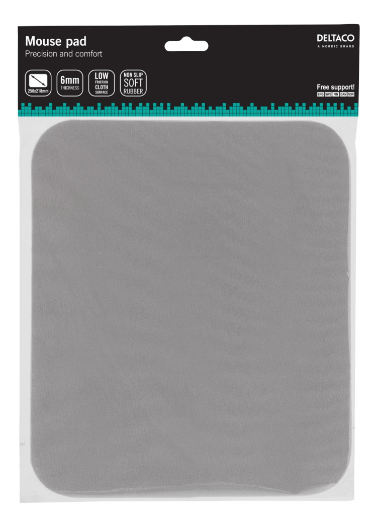 DELTACO musmatta, tygbeklädd gummi, 6mm grå (KB-1G)