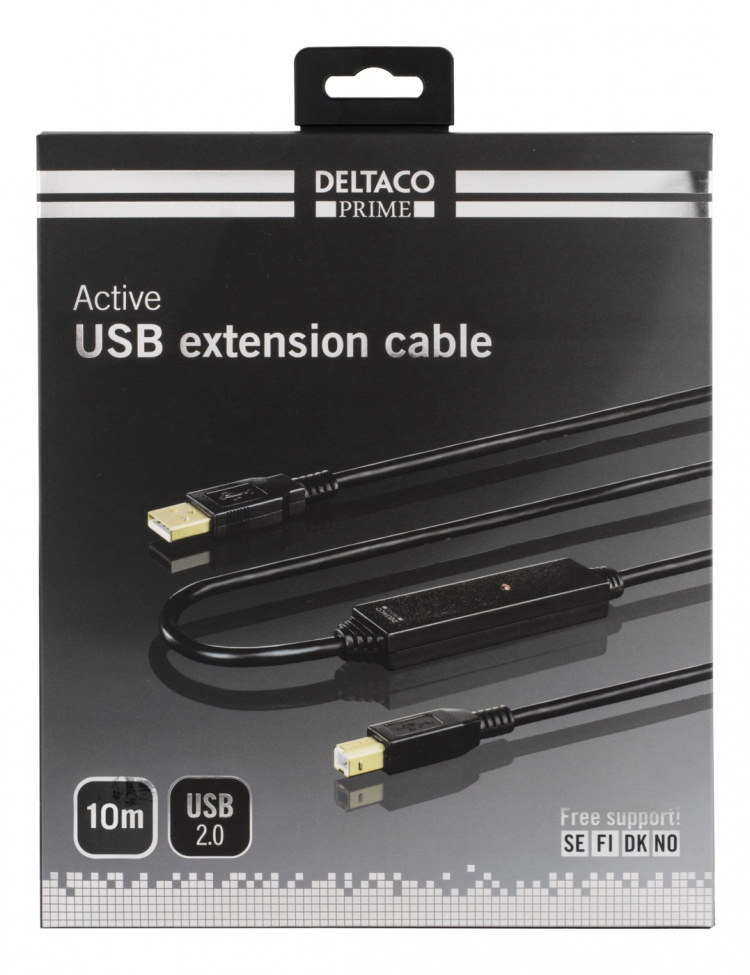 DELTACO PRIME USB 2.0 kabel Typ A hane - Typ B hane, aktiv, 10m, svart DELTACO PRIME USB 2.0 kabel Typ A hane - Typ B hane, aktiv, 10m, svart