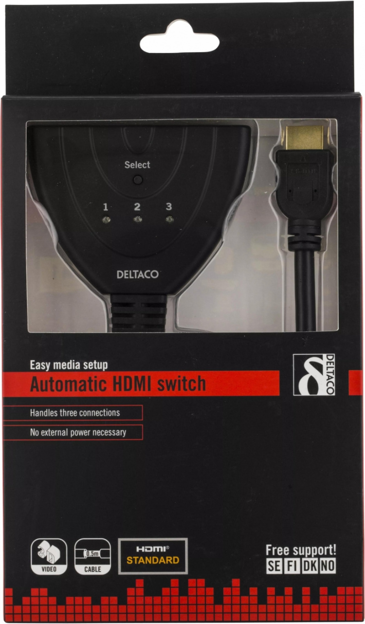 DELTACO HDMI Pigtail Switch, auto/manu HDMI-switch, tre till en, sv (HDMI-7001) DELTACO HDMI Pigtail Switch, auto/manu HDMI-switch, tre till en, sv (HDMI-7001)