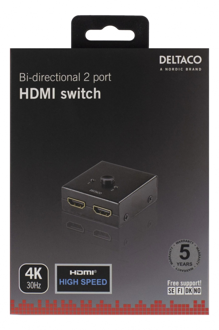 DELTACO PRIME Dubbelriktad HDMI-switch, 1-2 eller 2-1, manuell, svart