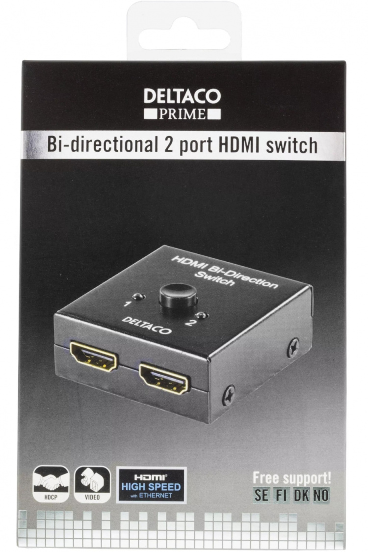 DELTACO PRIME Dubbelriktad HDMI-switch, 1-2 eller 2-1, manuell, svart