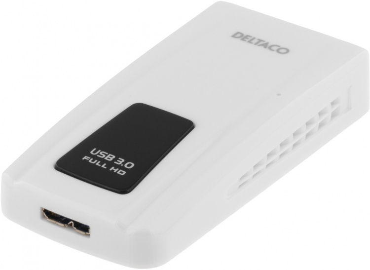 DELTACO PRIME USB 3.0 till DVI/HDMI/VGA-adapter, 2048x1152, vit (USB3-DVI)