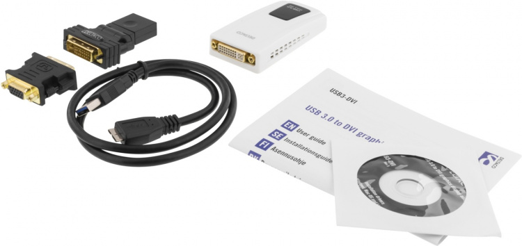 DELTACO PRIME USB 3.0 till DVI/HDMI/VGA-adapter, 2048x1152, vit (USB3-DVI)