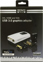 DELTACO PRIME USB 3.0 till DVI/HDMI/VGA-adapter, 2048x1152, vit (USB3-DVI)