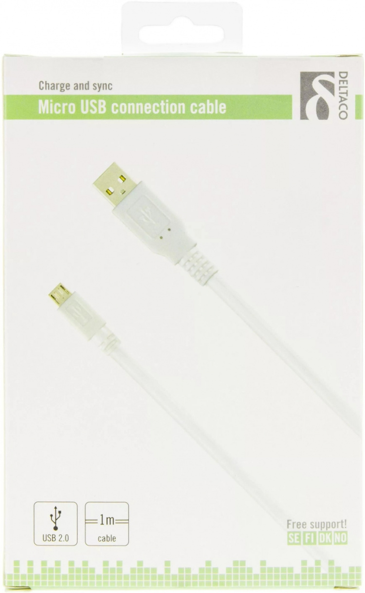 DELTACO USB 2.0 kabel Typ A ha - Typ Micro B ha, 5-pin, 1m, vit (MICRO-100) DELTACO USB 2.0 kabel Typ A ha - Typ Micro B ha, 5-pin, 1m, vit (MICRO-100)