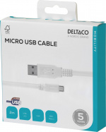 DELTACO USB 2.0 kabel Typ A ha - Typ Micro B ha, 5-pin, 2m, vit (MICRO-102)