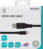 DELTACO USB 2.0 kabel Typ A ha - Typ Micro B ha, 5-pin, 2m, svart (MICRO-103) DELTACO USB 2.0 kabel Typ A ha - Typ Micro B ha, 5-pin, 2m, svart (MICRO-103)