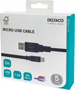 DELTACO USB 2.0 kabel Typ A ha - Typ Micro B ha, 5-pin, 2m, svart (MICRO-103) DELTACO USB 2.0 kabel Typ A ha - Typ Micro B ha, 5-pin, 2m, svart (MICRO-103)