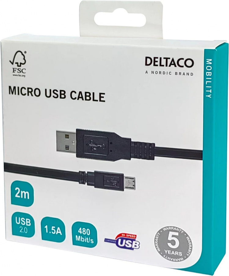 DELTACO USB 2.0 kabel Typ A ha - Typ Micro B ha, 5-pin, 2m, svart (MICRO-103) DELTACO USB 2.0 kabel Typ A ha - Typ Micro B ha, 5-pin, 2m, svart (MICRO-103)
