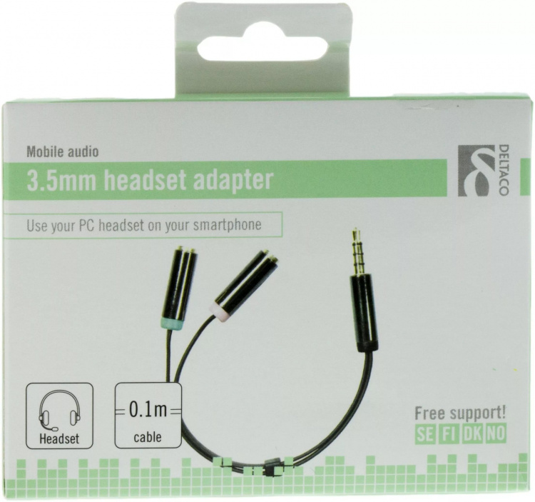 DELTACO, 3,5mm hane till 3,5mm mikrofon och stereo hona, 0,1m, svar (AUD-201) DELTACO, 3,5mm hane till 3,5mm mikrofon och stereo hona, 0,1m, svar (AUD-201)