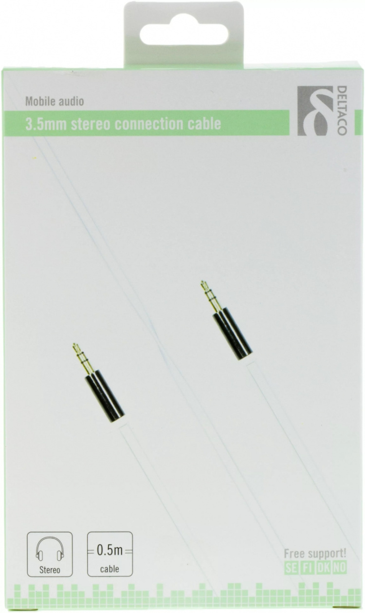 DELTACO ljudkabel, 3,5mm hane till 3,5mm hane, 0,5m, vit (AUD-102) DELTACO ljudkabel, 3,5mm hane till 3,5mm hane, 0,5m, vit (AUD-102)