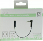 DELTACO vinklad 3,5mm hane till 3,5mm hona, 0,1 m, svart (AUD-203)
