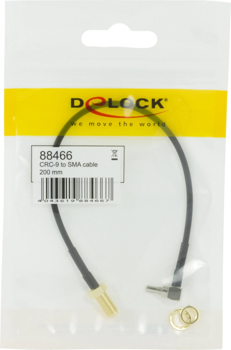 DeLOCK adapter, CRC-9 ha vinklad 90 - rak SMA ho, 0,2m, svart (88466)