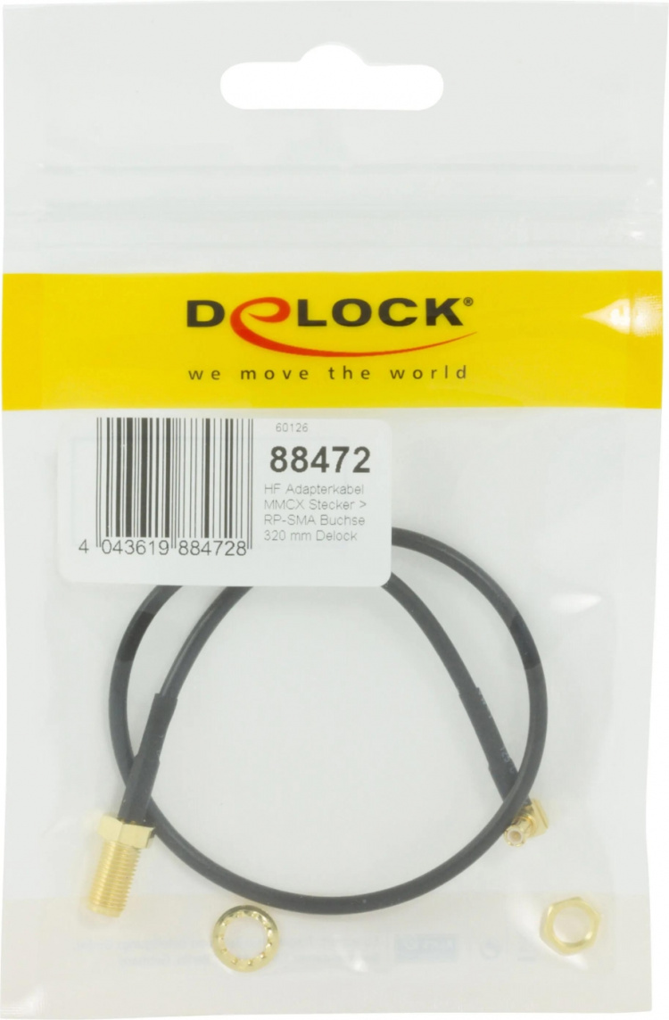 DeLOCK adapter, MCX ha - RP-SMA ho, 0,3m, svart DeLOCK adapter, MCX ha - RP-SMA ho, 0,3m, svart