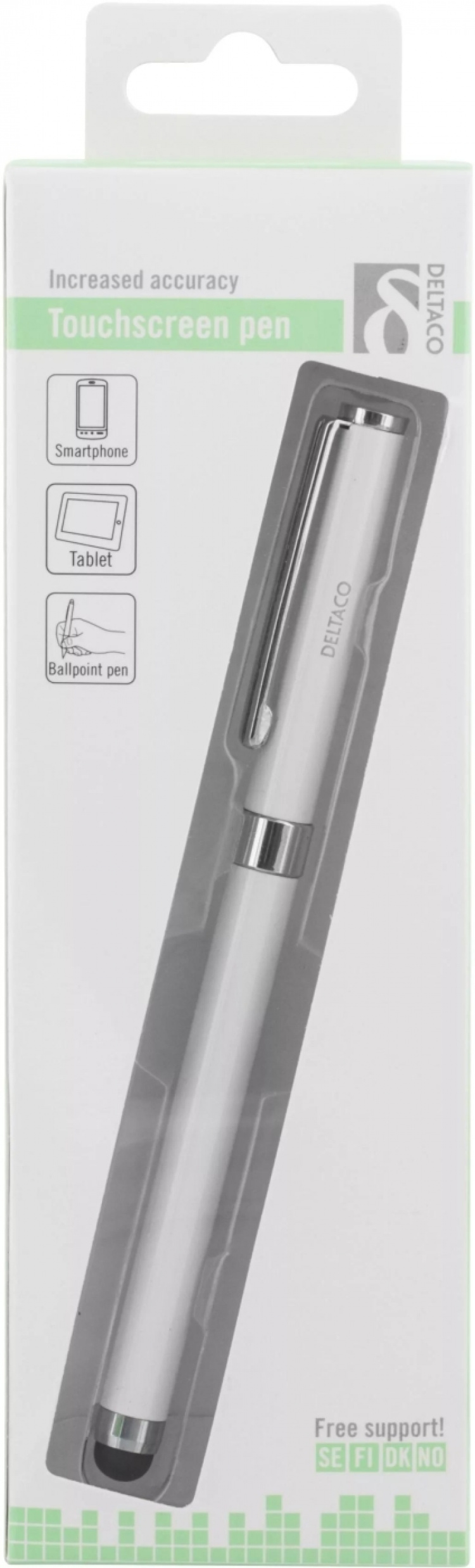 DELTACO penna för touchskärmar, kulspetspenna med svart bläck, vit (STYL-1016)
