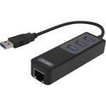 nätverksadapter, 1xGigabitRJ45, 1xUSB3 A ha, 3x USB3 ho, svart (Y-3045) nätverksadapter, 1xGigabitRJ45, 1xUSB3 A ha, 3x USB3 ho, svart (Y-3045)