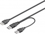 USB-strömkabel, Y-kabel, 2xTyp A hane till 1xTyp A hona, 0,3 m (USB2-16)