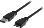 DELTACO USB 3.0 kabel, Typ A hane - Typ Micro B hane, 1m, svart (USB3-010S)