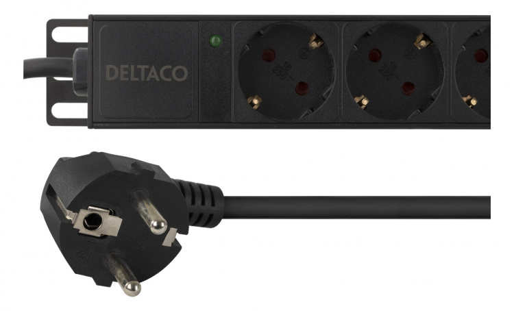 DELTACO Grenuttag med 10xCEE 7/4 uttag, 1xCEE 7/7, 0,501m 1U,3m, svart (GT-8635)