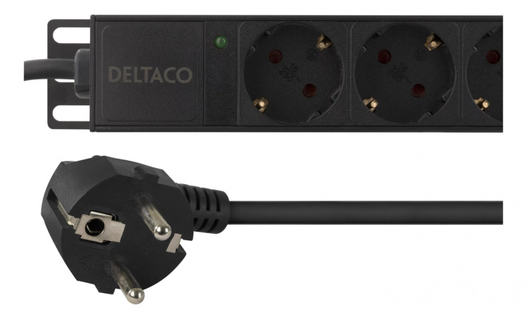 DELTACO Grenuttag med 10xCEE 7/4 uttag, 1xCEE 7/7, 0,501m 1U,3m, svart (GT-8635)