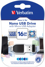 Verbatim Store\'n\'Go Nano USB Drive 16GB + OTG Adapter (49821)
