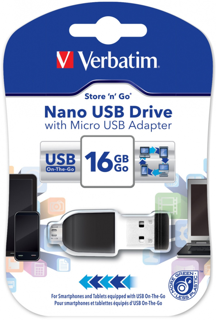 Verbatim Store\'n\'Go Nano USB Drive 16GB + OTG Adapter (49821)