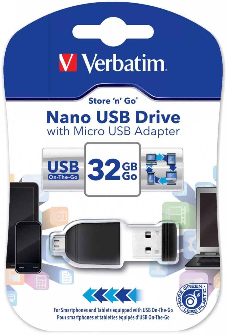 Verbatim Store\'n\'Go Nano USB Drive 32GB + OTG Adapter (49822)
