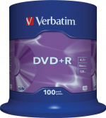 Verbatim DVD+R, 16x, 4,7 GB/120 min, 100-pack spindel, AZO (43551)