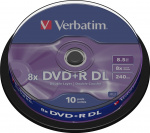 Verbatim DVD+R DL, 8x, 8,5 GB/240 min, 10-pack spindel, AZO (43666)