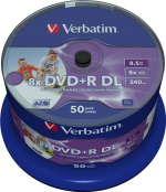 Verbatim DVD+R DL, 8x, 8,5 GB/240 min, 50-pack spindel, AZO (43703)