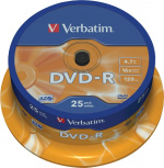 Verbatim DVD-R, 16x, 4,7 GB/120 min, 25-pack spindel, AZO (43522)