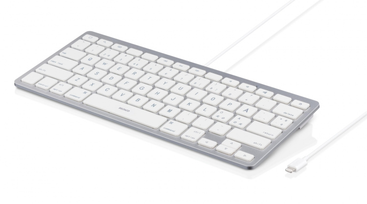DELTACO lightning-tangentbord för iOS, MFi, 1m, nordisk, vit/silver (TB-126) DELTACO lightning-tangentbord för iOS, MFi, 1m, nordisk, vit/silver (TB-126)