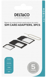 DELTACO SIM-kortsadapter för micro/mini/nano-sim, svart (SIM-109)