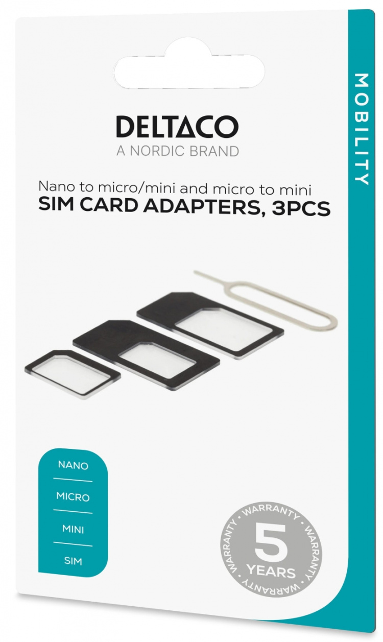 DELTACO SIM-kortsadapter för micro/mini/nano-sim, svart (SIM-109)
