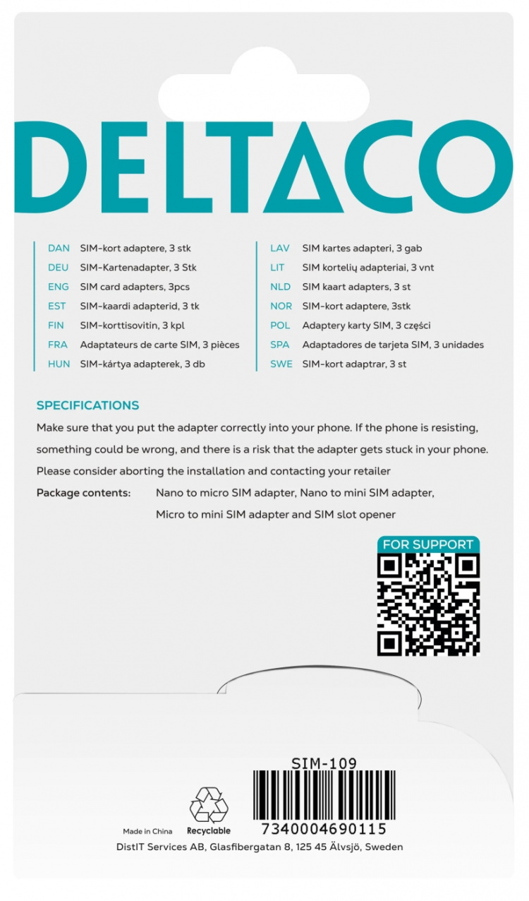 DELTACO SIM-kortsadapter för micro/mini/nano-sim, svart (SIM-109)