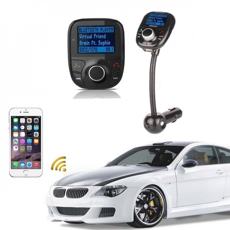 FM-sändare med Bluetooth-handsfree och billaddare, Svart FM-sändare med Bluetooth-handsfree och billaddare, Svart