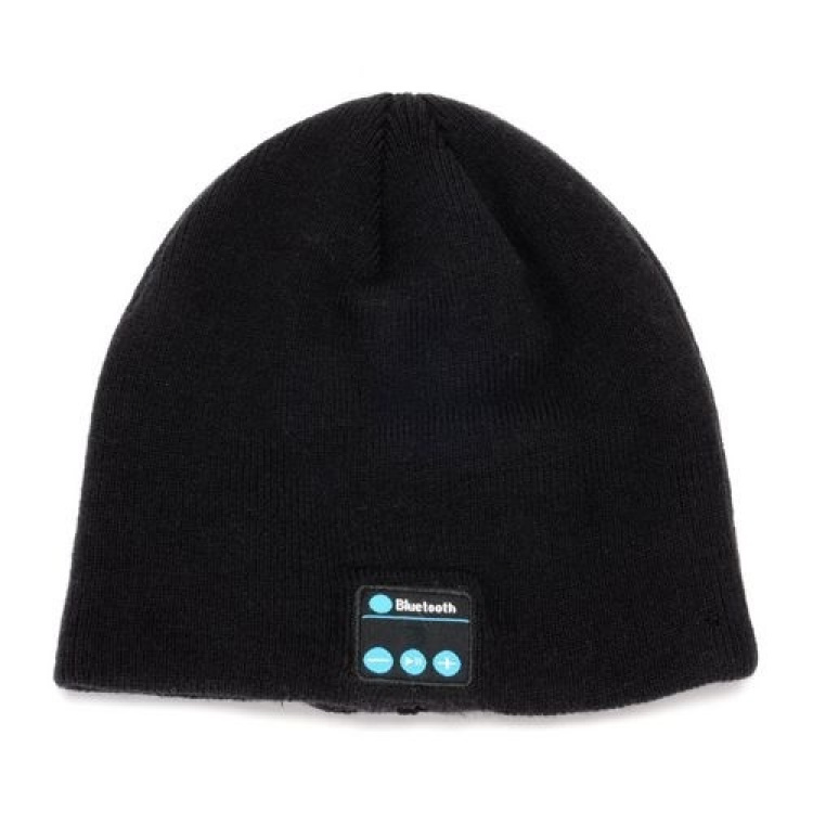 Stickad mössa med inbyggda Bluetooth hörlurar, Svart
