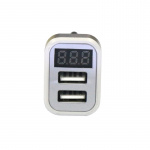 USB-billaddare med 2 USB-portar och display, Silver