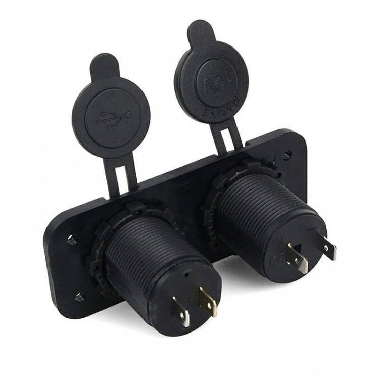 Extra uttag till bil, båt, husbil, 12V och 2xUSB 1A, 2,1A