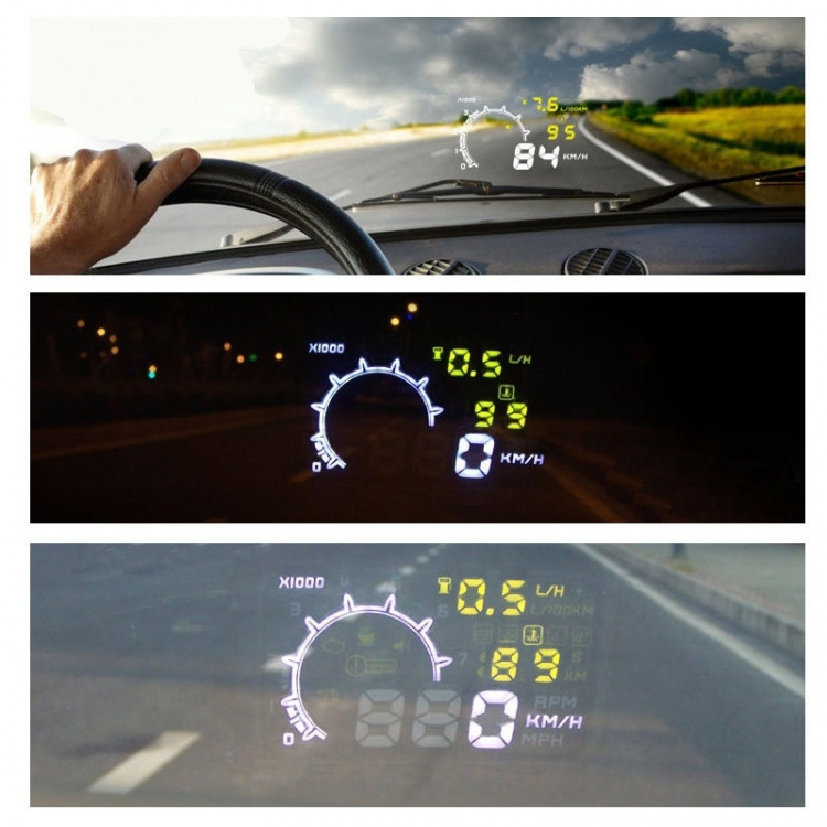 Head-Up display visar information på vindrutan, OBD2