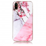 Mjukt TPU skal till iPhone X/XS, Rosa Blommor, Marmor