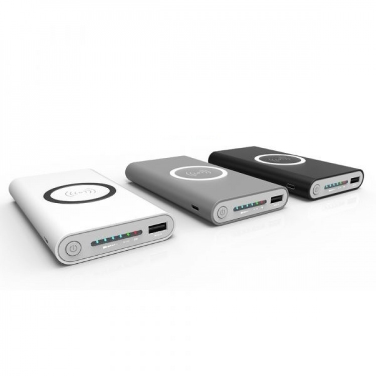 Powerbank 10000 mAh med trådlös laddning via Qi - Vit Powerbank 10000 mAh med trådlös laddning via Qi - Vit