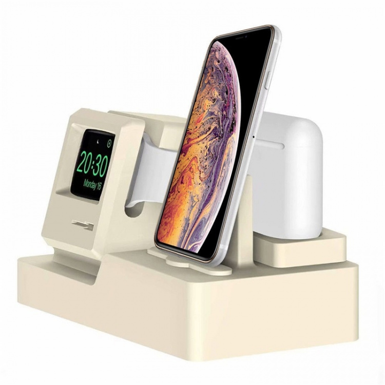 Laddställ för iPhone, Apple Watch och Airpods (Benvit)