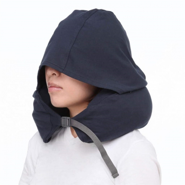 Rund Nackkudde med luva - Mörk Blå