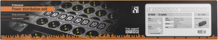 DELTACO grenuttag med 12xCEE 7/4 uttag, 1xCEE 7/7, petskydd, 3m, svart (GT-8636)