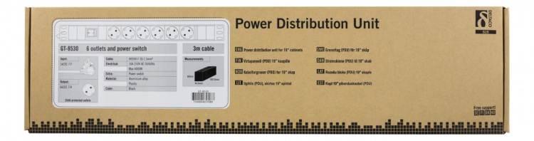 DELTACO Grenuttag, 6xCEE 7/4, 1xCEE 7/7, brytare, 3m kabel, svart (GT-8530)