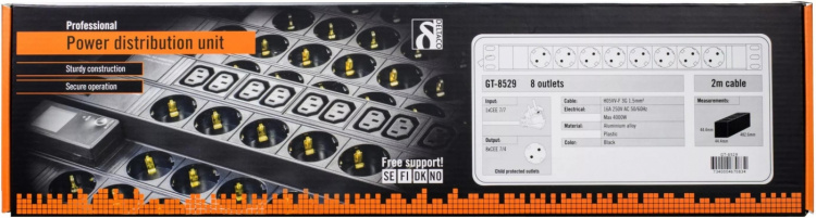 DELTACO Grenuttag, 8xCEE 7/4, 1xCEE 7/7, 2m kabel, svart (GT-8529)